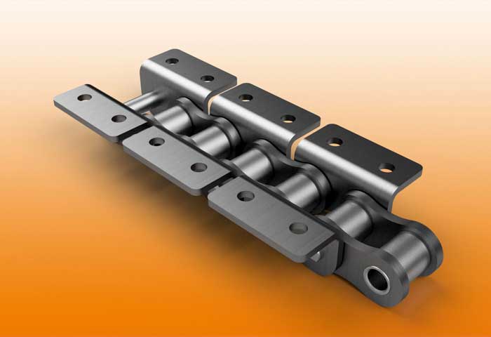 Roller chains with attachments